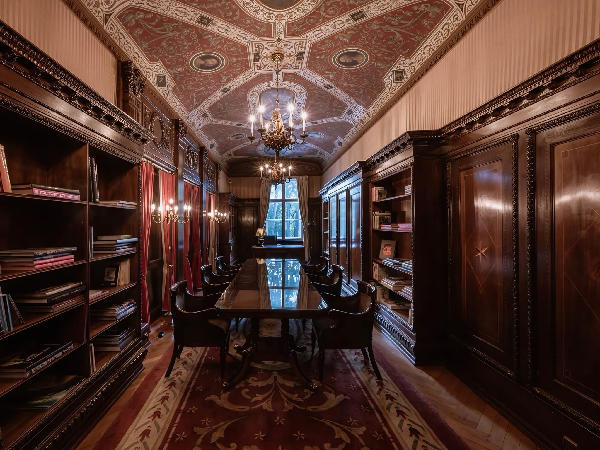 The Bibliothek's Oak-Paneled Library