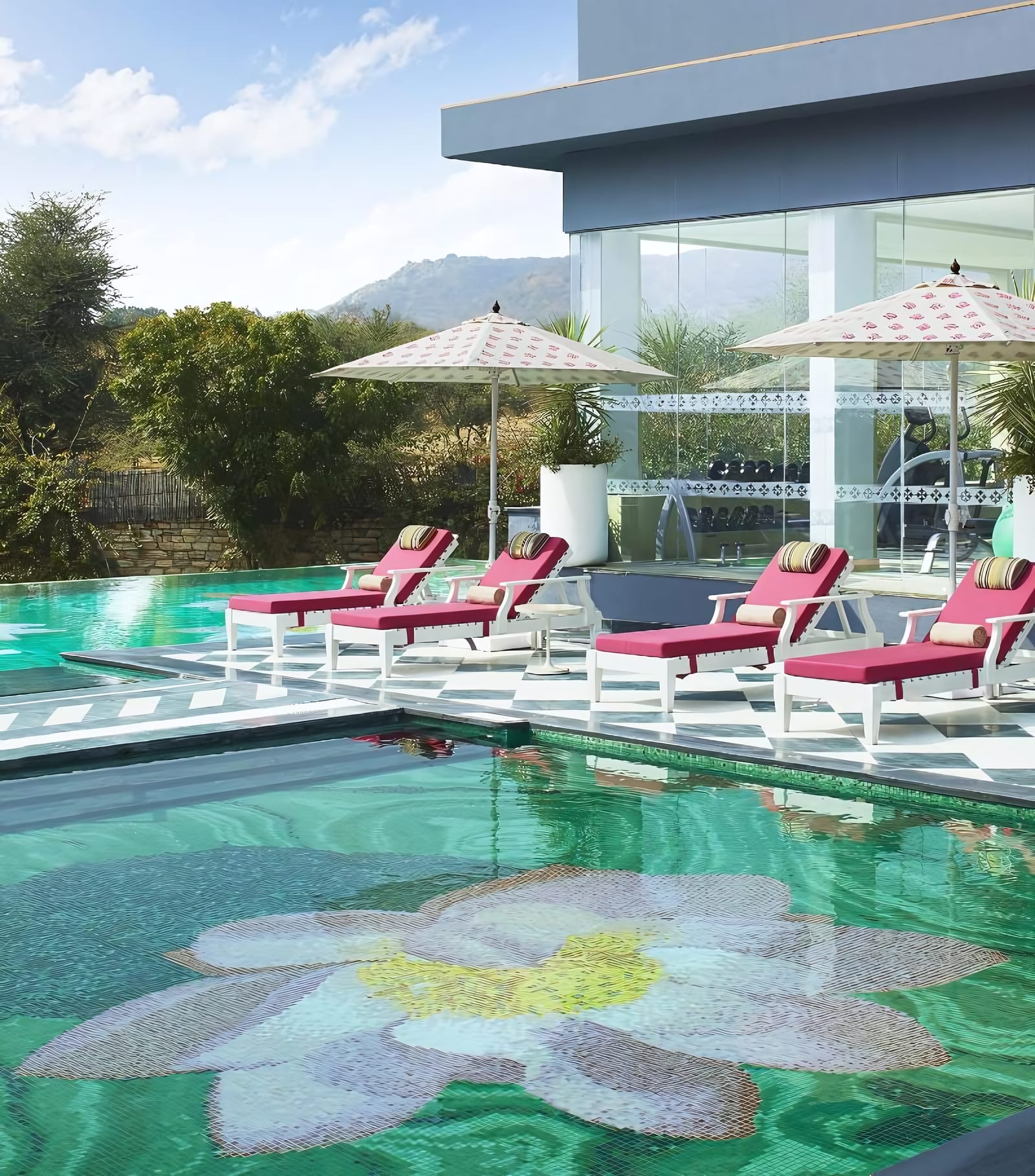 An infinity pool below the Aravallis