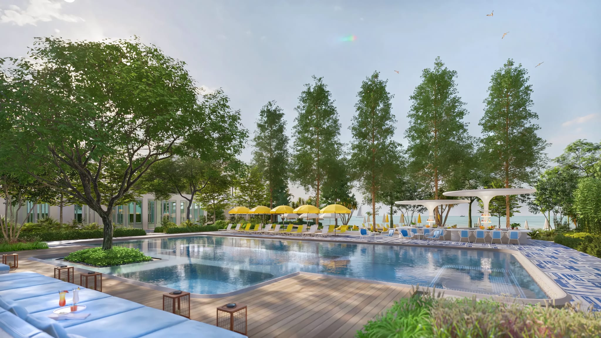 A Lively Pool Scene by the Gulf